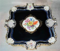 Meissen porcelain Tray Cobalt & gold Rococo Embossed Relief hand painted