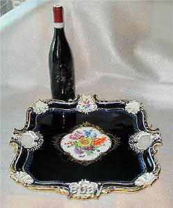 Meissen porcelain Tray Cobalt & gold Rococo Embossed Relief hand painted