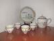 Mid Century Chinese Canton Tea Set, Tray & 4 Cups Landscape Design & Caligraphy