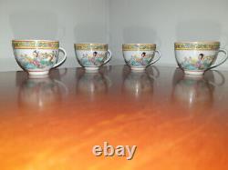 Mid Century Chinese Canton Tea set, Tray & 4 cups Landscape design & caligraphy