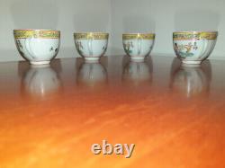 Mid Century Chinese Canton Tea set, Tray & 4 cups Landscape design & caligraphy