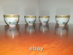 Mid Century Chinese Canton Tea set, Tray & 4 cups Landscape design & caligraphy