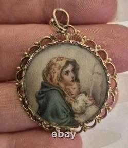 Miniature Porcelain Portrait Pendant, hand-painted, gold frame, handmade Czech