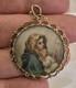 Miniature Porcelain Portrait Pendant, Hand-painted, Gold Frame, Handmade Czech