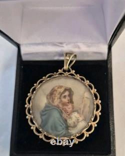 Miniature Porcelain Portrait Pendant, hand-painted, gold frame, handmade Czech