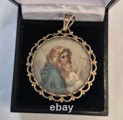 Miniature Porcelain Portrait Pendant, hand-painted, gold frame, handmade Czech