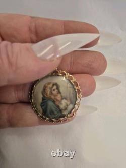 Miniature Porcelain Portrait Pendant, hand-painted, gold frame, handmade Czech