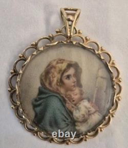 Miniature Porcelain Portrait Pendant, hand-painted, gold frame, handmade Czech