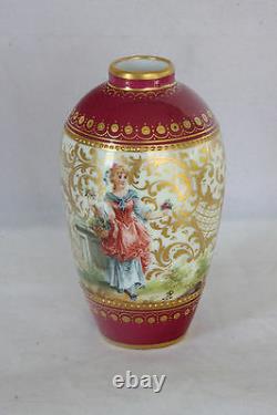 Miniature Porcelain Royal Vienna Style Dresden Portrait Vase 100% Hand Painted