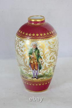 Miniature Porcelain Royal Vienna Style Dresden Portrait Vase 100% Hand Painted