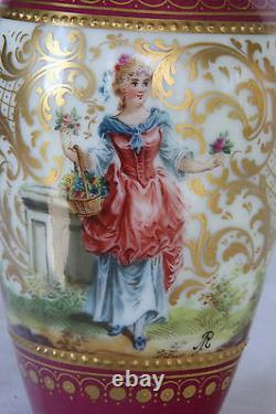 Miniature Porcelain Royal Vienna Style Dresden Portrait Vase 100% Hand Painted