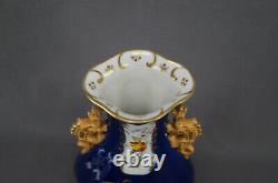 Minton Hand Painted Floral Gold & Cobalt Chinese Form Dragon Handle Vase C. 1820