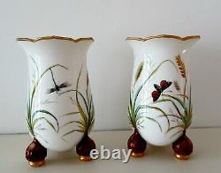 Minton Porcelain Antique c1865 Vases X 2 With Empressed Maker Mark Handpainted