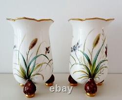 Minton Porcelain Antique c1865 Vases X 2 With Empressed Maker Mark Handpainted