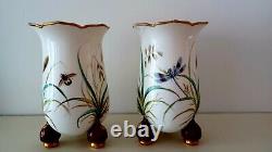 Minton Porcelain Antique c1865 Vases X 2 With Empressed Maker Mark Handpainted