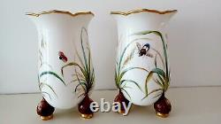 Minton Porcelain Antique c1865 Vases X 2 With Empressed Maker Mark Handpainted