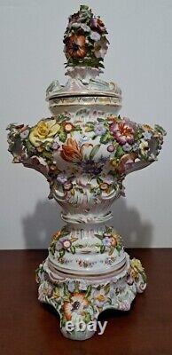 Monumental Porcelain Potpourri Vase Flower Encrusted Made By Sltzendorf Germany