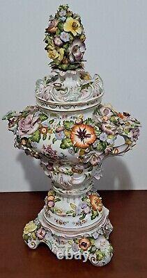 Monumental Porcelain Potpourri Vase Flower Encrusted Made By Sltzendorf Germany