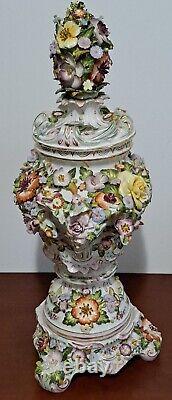 Monumental Porcelain Potpourri Vase Flower Encrusted Made By Sltzendorf Germany