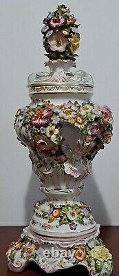 Monumental Porcelain Potpourri Vase Flower Encrusted Made By Sltzendorf Germany