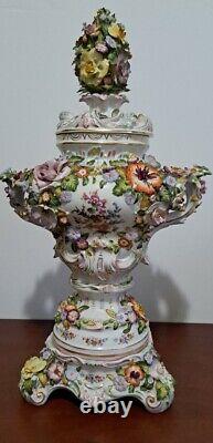 Monumental Porcelain Potpourri Vase Flower Encrusted Made By Sltzendorf Germany