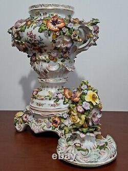 Monumental Porcelain Potpourri Vase Flower Encrusted Made By Sltzendorf Germany