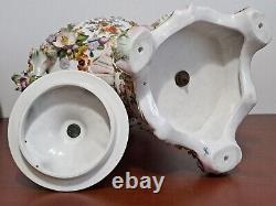 Monumental Porcelain Potpourri Vase Flower Encrusted Made By Sltzendorf Germany