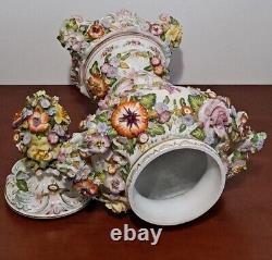 Monumental Porcelain Potpourri Vase Flower Encrusted Made By Sltzendorf Germany