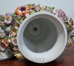 Monumental Porcelain Potpourri Vase Flower Encrusted Made By Sltzendorf Germany