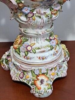 Monumental Porcelain Potpourri Vase Flower Encrusted Made By Sltzendorf Germany