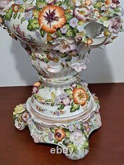 Monumental Porcelain Potpourri Vase Flower Encrusted Made By Sltzendorf Germany