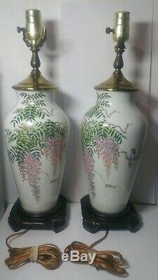 Murray Feiss Porcelain Lamp Pair. Hand Painted. Approx. 18.7 Tall. No Shades