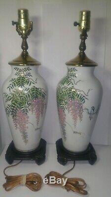 Murray Feiss Porcelain Lamp Pair. Hand Painted. Approx. 18.7 Tall. No Shades