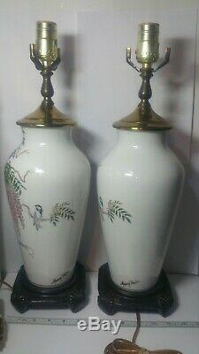 Murray Feiss Porcelain Lamp Pair. Hand Painted. Approx. 18.7 Tall. No Shades