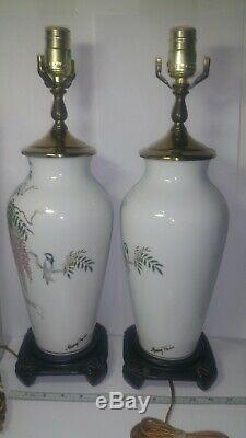 Murray Feiss Porcelain Lamp Pair. Hand Painted. Approx. 18.7 Tall. No Shades