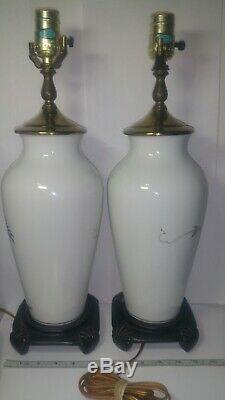 Murray Feiss Porcelain Lamp Pair. Hand Painted. Approx. 18.7 Tall. No Shades