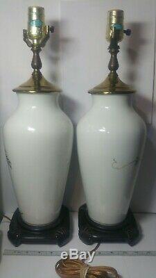 Murray Feiss Porcelain Lamp Pair. Hand Painted. Approx. 18.7 Tall. No Shades