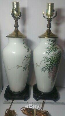 Murray Feiss Porcelain Lamp Pair. Hand Painted. Approx. 18.7 Tall. No Shades