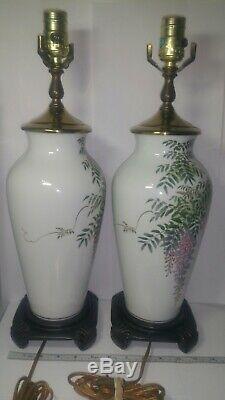 Murray Feiss Porcelain Lamp Pair. Hand Painted. Approx. 18.7 Tall. No Shades