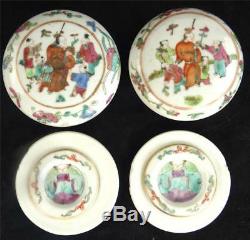 N531 Two Antique Chinese Famille Rose Porcelain Scholars Seal Paste Box Yinniye