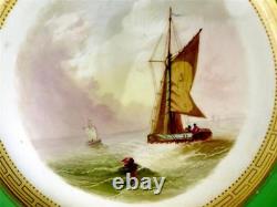 N791 Pair Antique Hand Painted Porcelain Plates Hastings River Thames Sailing