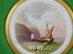 N791 Pair Antique Hand Painted Porcelain Plates Hastings River Thames Sailing