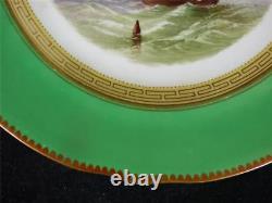 N791 Pair Antique Hand Painted Porcelain Plates Hastings River Thames Sailing