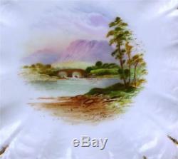N801 Pair Antique Coalport Porcelain Plates Hand Painted Scenes Gilt Border