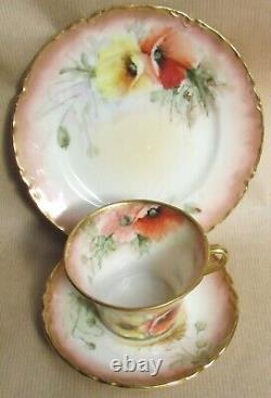 NAUTILUS PORCELAIN GLASGOW SCOTTISH HAND PAINTED TEA CUP TRIO C. 1905 (Ref8623)