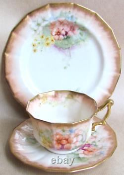 NAUTILUS PORCELAIN GLASGOW SCOTTISH HAND PAINTED TEA CUP TRIO C1905 (Ref9245)