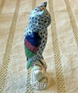 NEW Herend Blue Color Owl on Branch Porcelain Hand-Painted Figurine