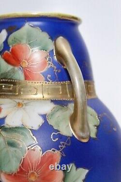 NIPPON Japanese Hand Painted Antique Porcelain Floral Gilt Double Handle Vase