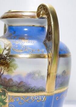 NORITAKE Nippon Japan Hand Painted Scenic Gold Gilt Double Handle Porcelain Vase