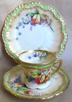 Nautilus Porcelain Glasgow Scottish Hand Painted Trio C. 1900 (10704)